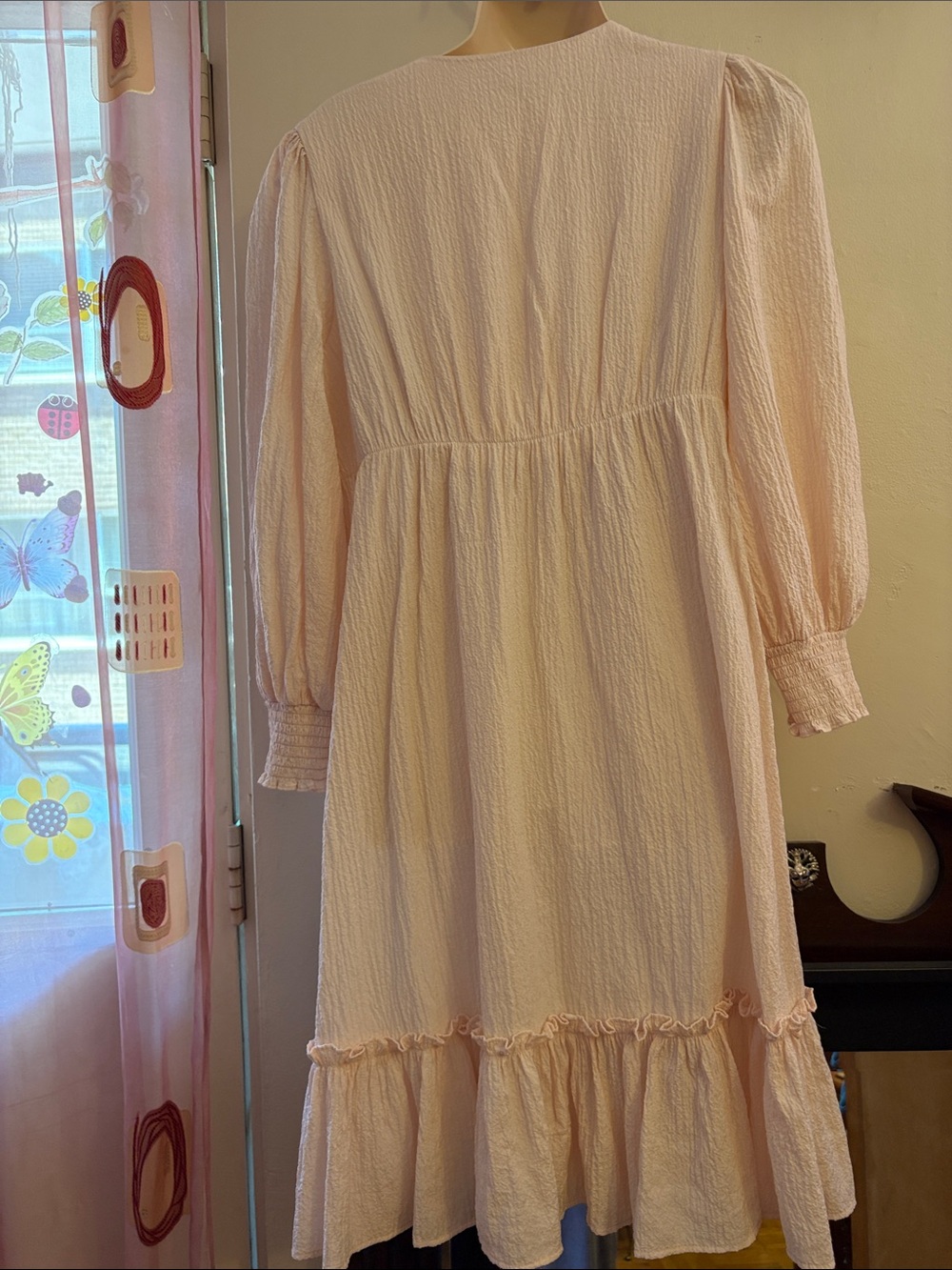Calvin Klein Pale Pink Midi Dress with Puff Sleeves - Picture 2 of 3